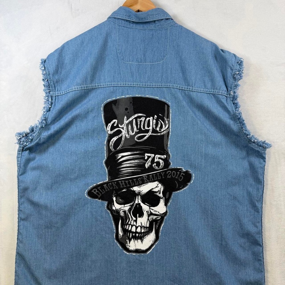 Black Hills Rally Sturgis 2015 Motorcycles Sleeveless Denim Bottom Up Shirt